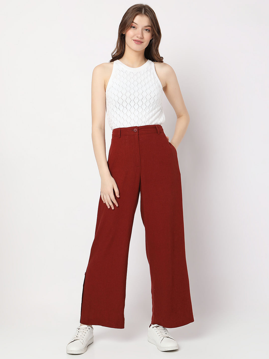 Vayla Red Skinny Fit Crepe Trousers – Miss Circle
